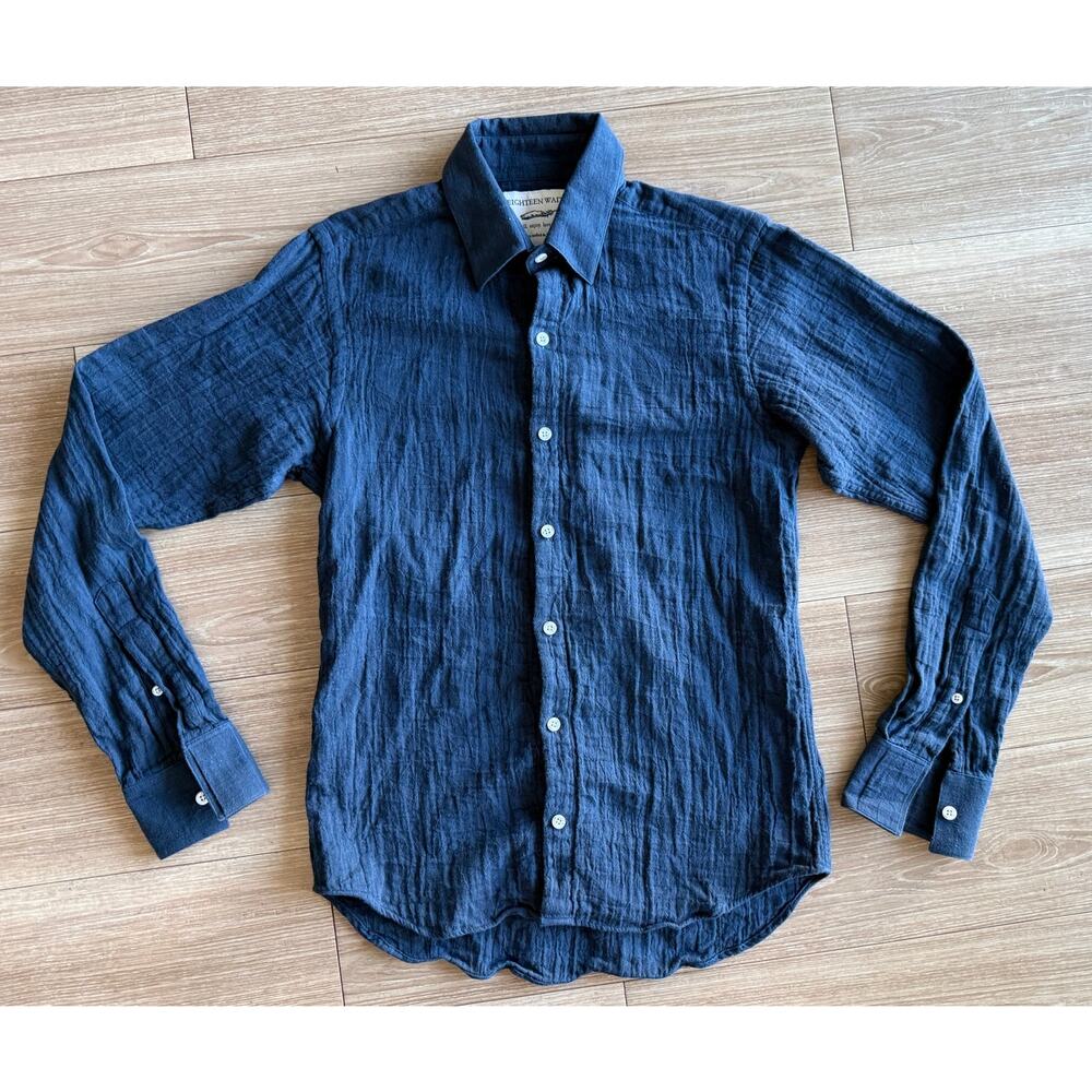 Eighteen Waits Button Down Shirt S Navy Blue 100% Cotton Gauze Crinkle Men
